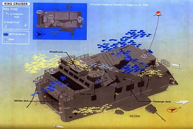 Scuba diving map King cruiser wreck 3 dive trip